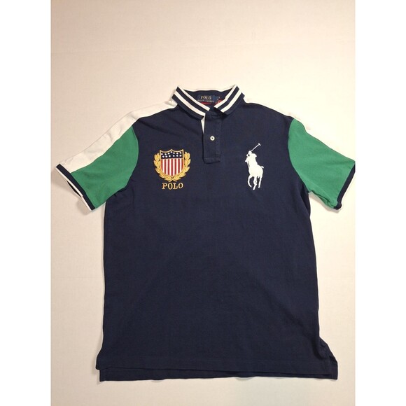 Polo Ralph Lauren Men's Medium Cruise Navy Multi Classic-Fit Big Pony Polo Shirt - Picture 1 of 9